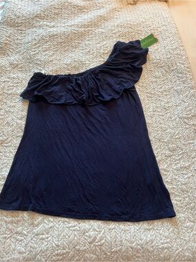 Lilly Pulitzer Navy One-Shoulder Ruffle Dress
